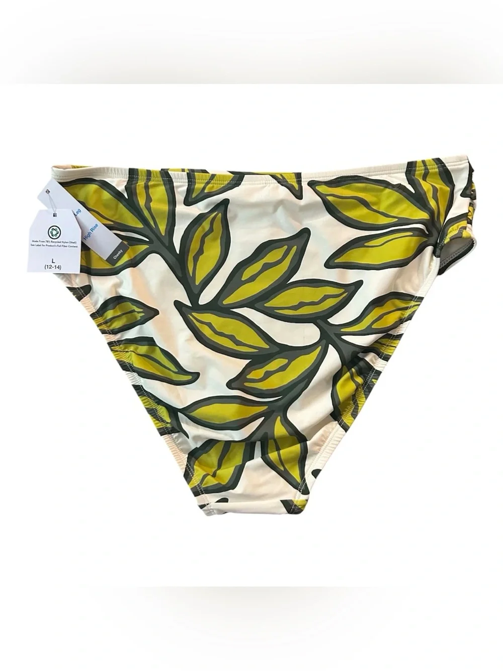 Leaf Print Bikini Bottoms in Olive & Cream